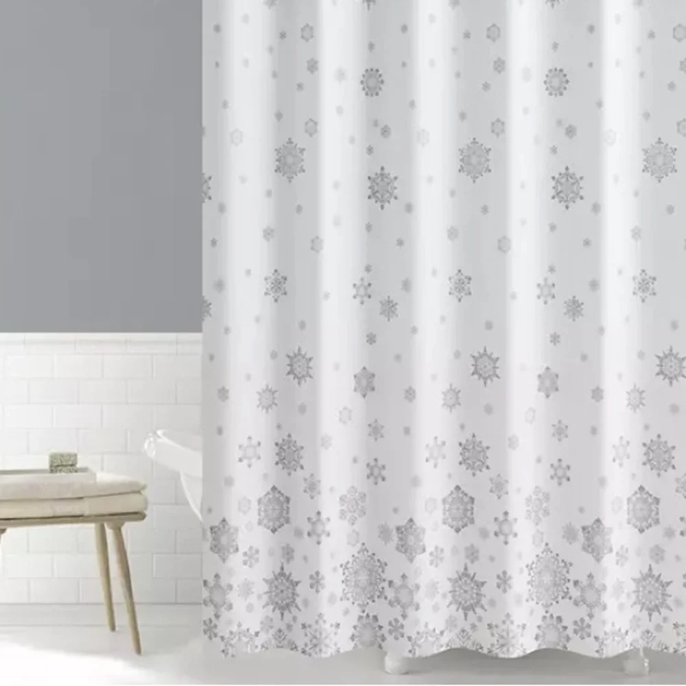 Farmhouse Snowflake Shower Curtain White Gray Winter Holiday Bathroom Decor